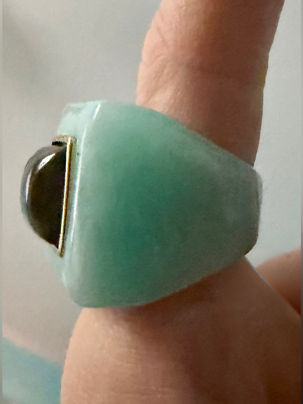 Lucas Jack Chunky Mint Green Resin Ring with Blue Stone Accent - Picture 3 of 3